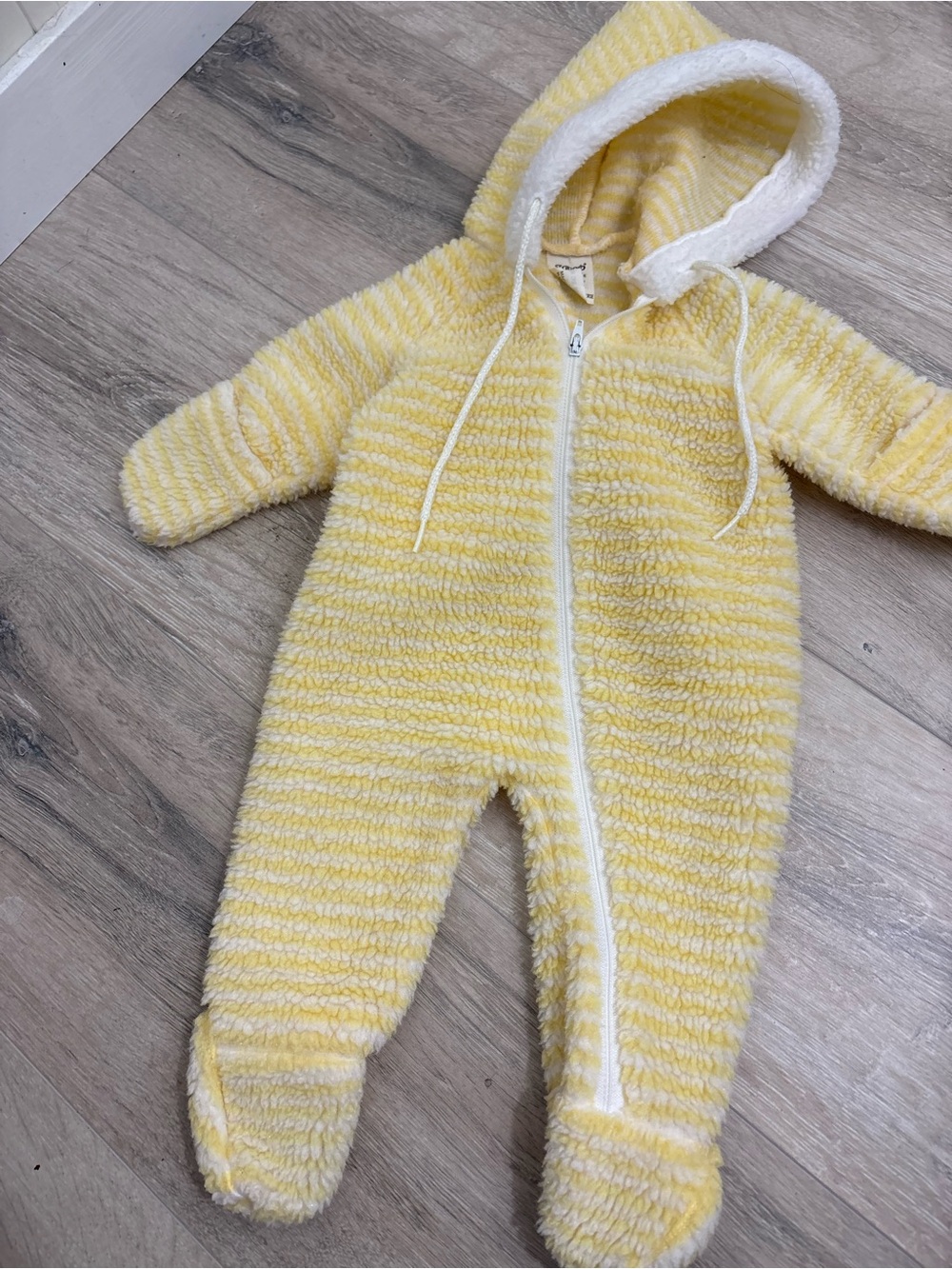 80s Vintage Soft Fuzzy Yellow Baby One-Piece Hooded Bunting